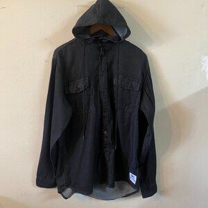 ETHIK MEDIUM BLACK BUTTON-DOWN 2-POCKET HOODIE DENIM JACKET / NEW WITHOUT TAG